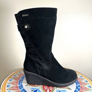 Vintage Khombu Pisa Women's Size 6M Black Suede Waterproof Zip Faux Fur Wedge